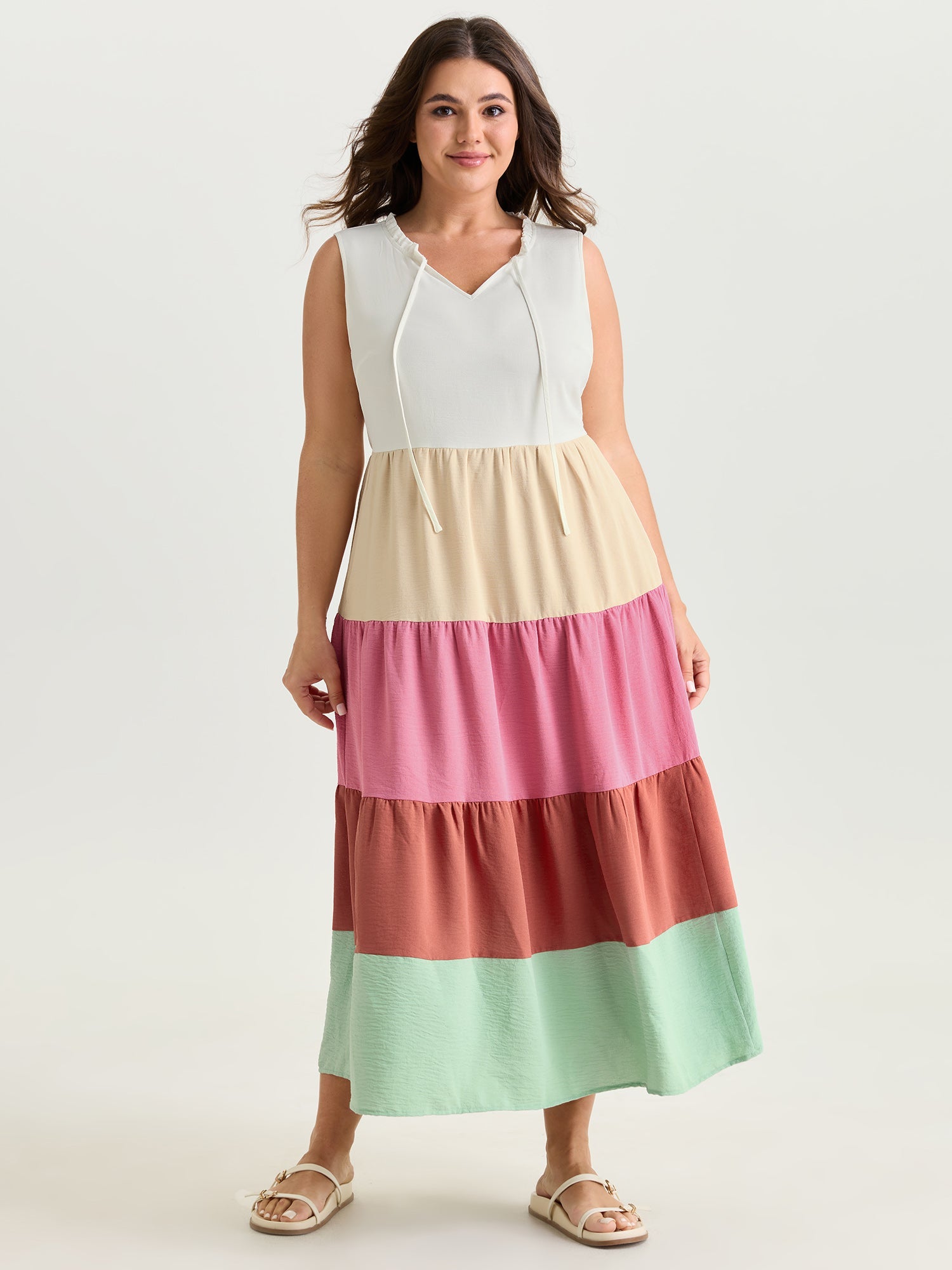 Colorblock Tiered Sleeveless Maxi Dress