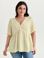 Dot Textured Ruffled Edge Blouse