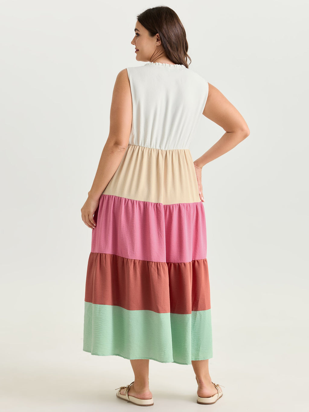 Colorblock Tiered Sleeveless Maxi Dress