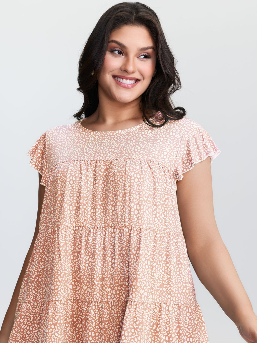 Leopard Print Tiered Flutter Sleeve Knit Top