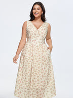 Sweet Floral Print Cinched-Waist Midi Dress
