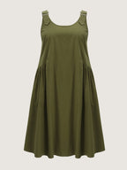 Pure Cotton Pleated Drop Waist Overall Midi Dress