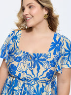 Floral Print Square Neckline Fitted Blouse