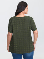 Textured Color Contrast Petal Sleeve Blouse