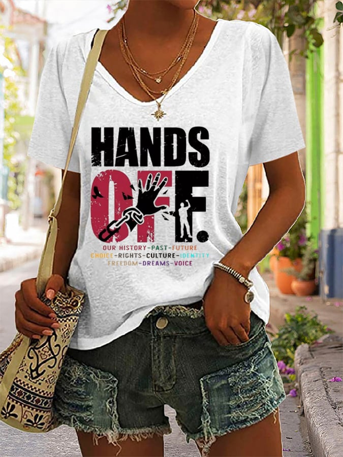🔥Buy 3 Get 15% Off🔥Women's Hands Off Protest Printed V-Neck T-Shirt