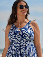 Chevron Print Flowy V-Neck Pocket Swim Dress