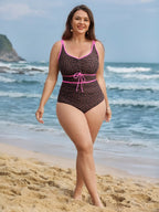Leopard Print Channel Drawstring One-Piece Swimsuit
