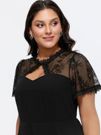 Sheer Lace Neckline Sweetheart Midi Dress
