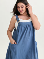 Pure Cotton Pleated Pockets Midi Dress