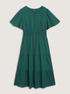 Textured Shirred Cinched Waist Maxi Dress