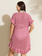 Cut-Out Ruffled Sleeve Swim Cover-Up