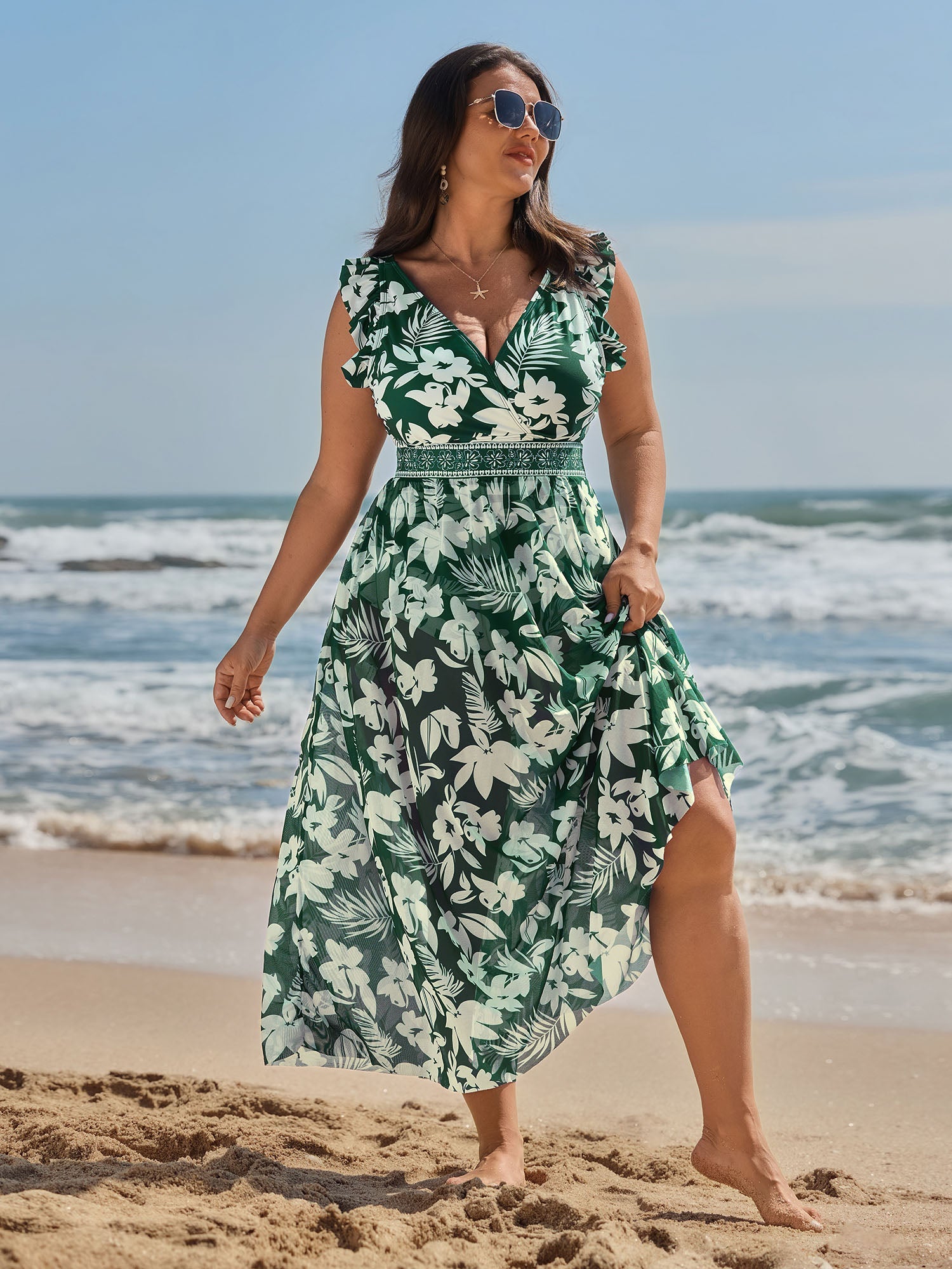 Sarong Set Tropical Print One-Piece Swim