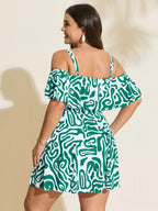 Geometric Print Cold-Shoulder Swim Dress