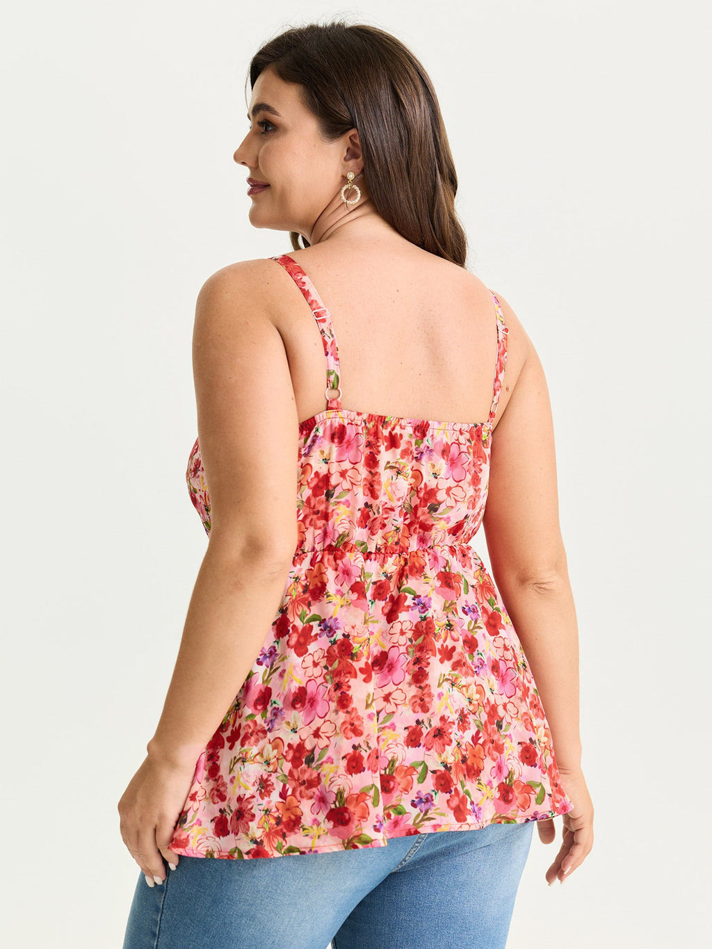 Floral Print Ruffled Edges Tank Top