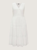 Lace Trim Overlap Neckline Tiered Maxi Dress
