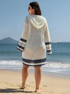 Striped Cut-Out Hooded Swim Cover-Up