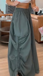 Ladies' Solid Color Side Drawstring Design Casual Skirt