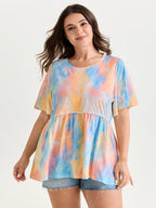 Cotton Color Gradient Fit And Flare Knit Top