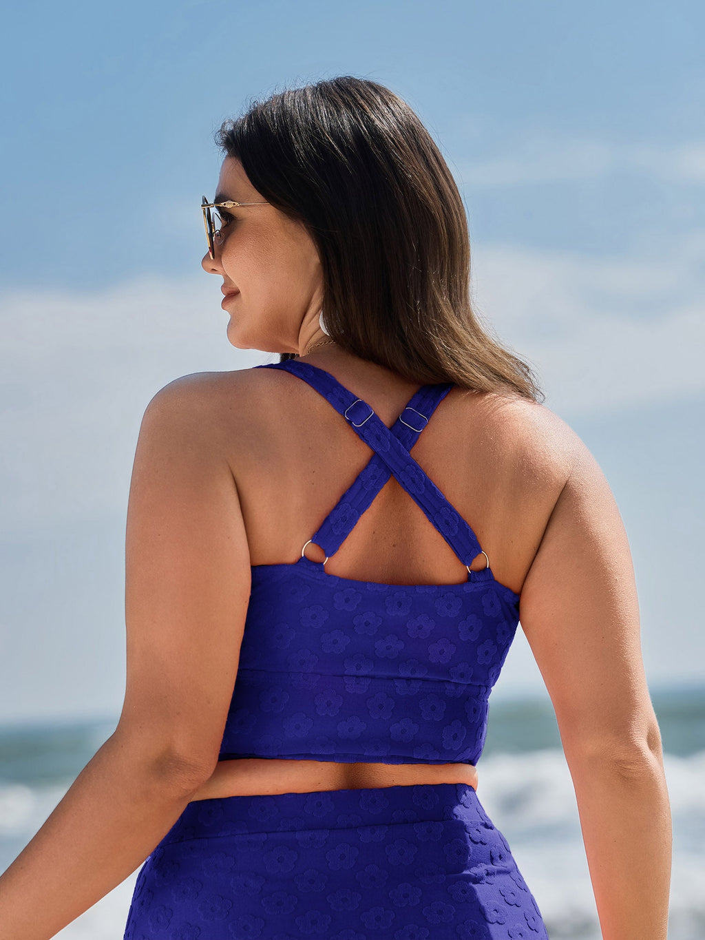 Cut-Out Front-Tie Textured Bikini Top
