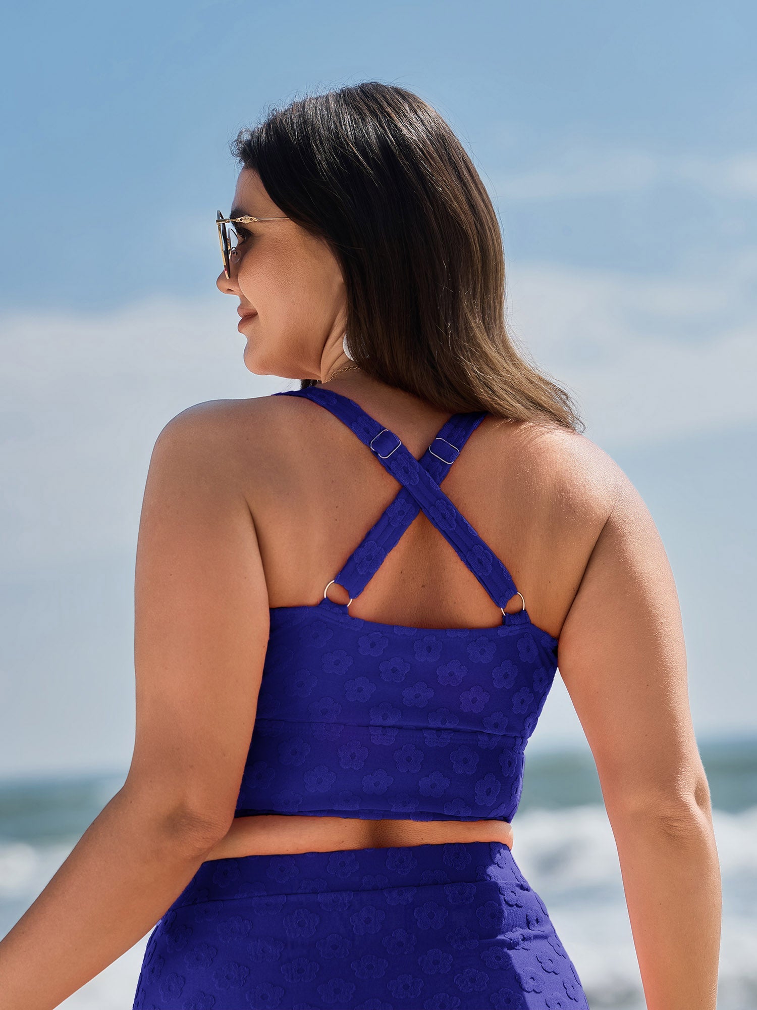 Cut-Out Front-Tie Textured Bikini Top