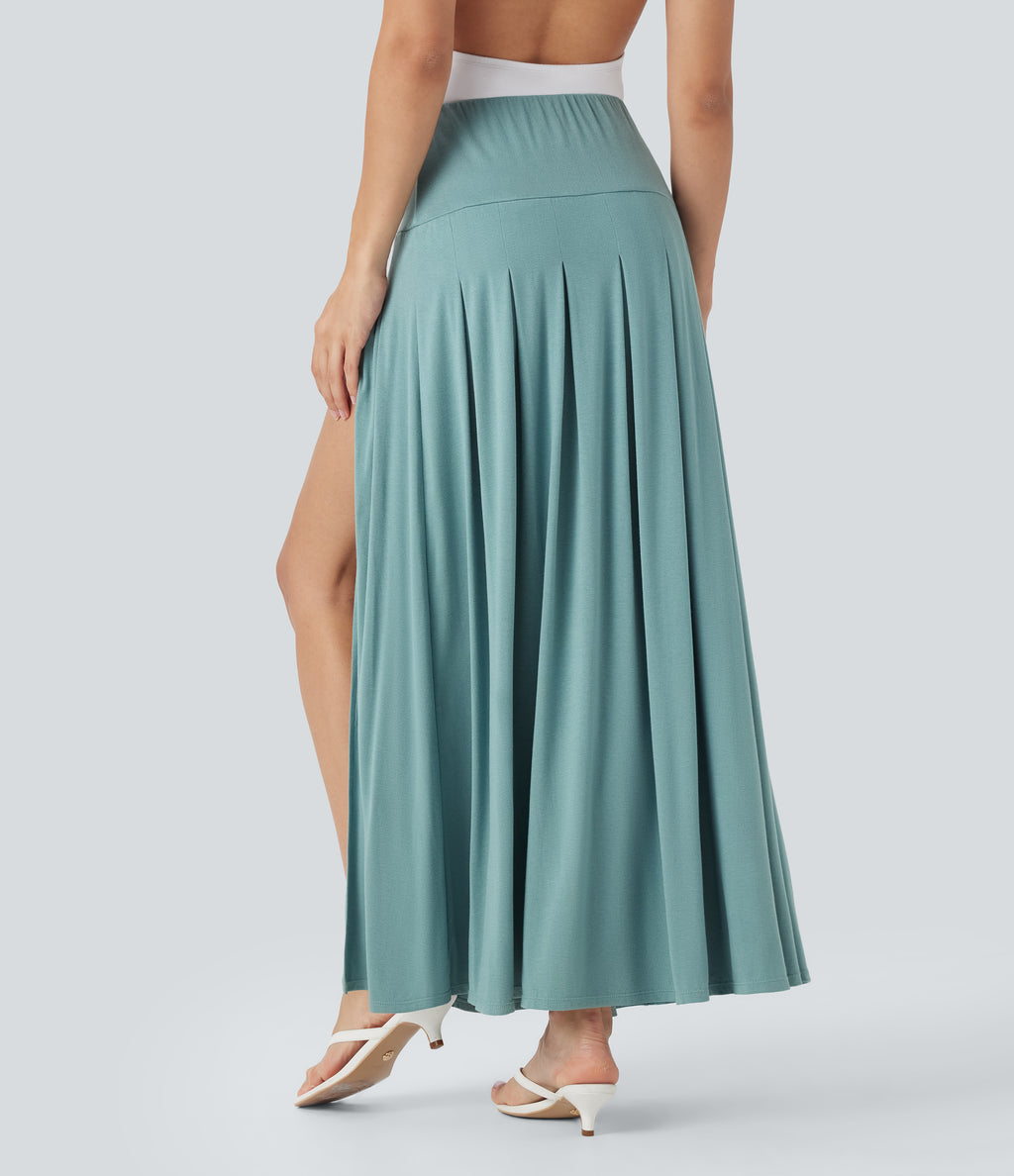 High Waisted Draped 2-in-1 Maxi Casual Skirt