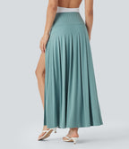 High Waisted Draped 2-in-1 Maxi Casual Skirt
