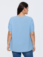 Textured Color Contrast Petal Sleeve Blouse