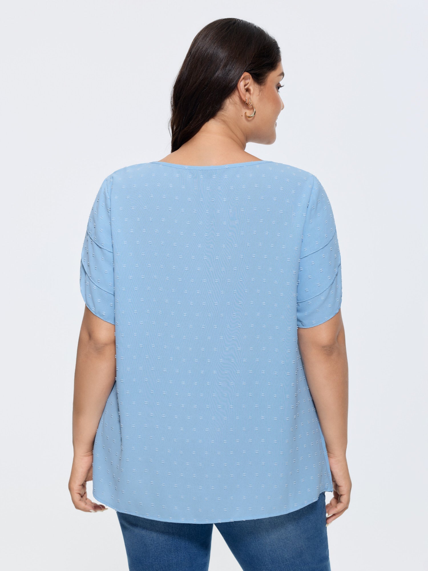 Textured Color Contrast Petal Sleeve Blouse