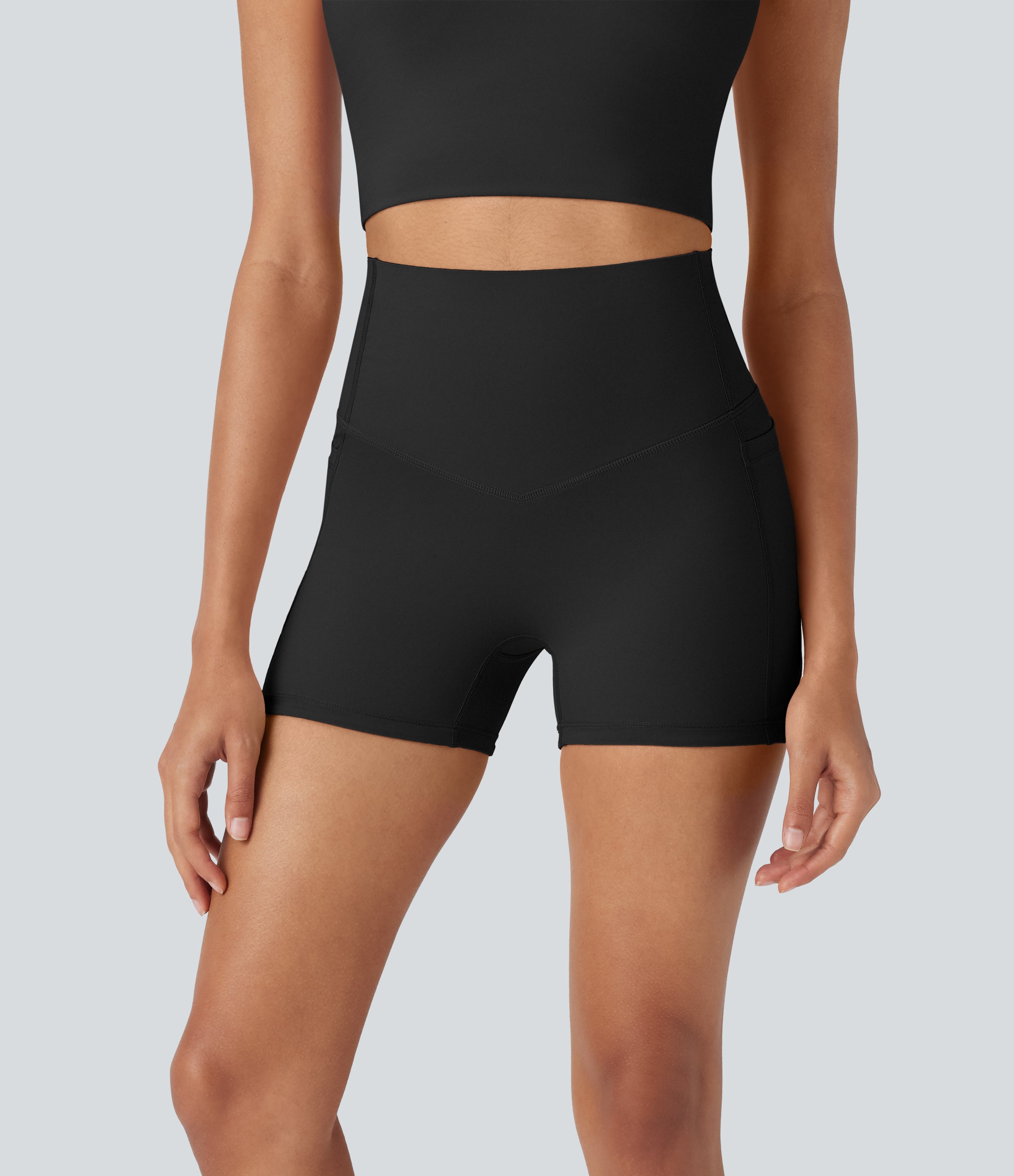 UltraSculptTM Cool Quick Dry SoCinched High Waisted Tummy Control Shaping Yoga Biker Shorts 3'' with Pockets-UPF50+