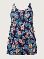 Tropical Flower Print Pockets One-Piece Swimsuit