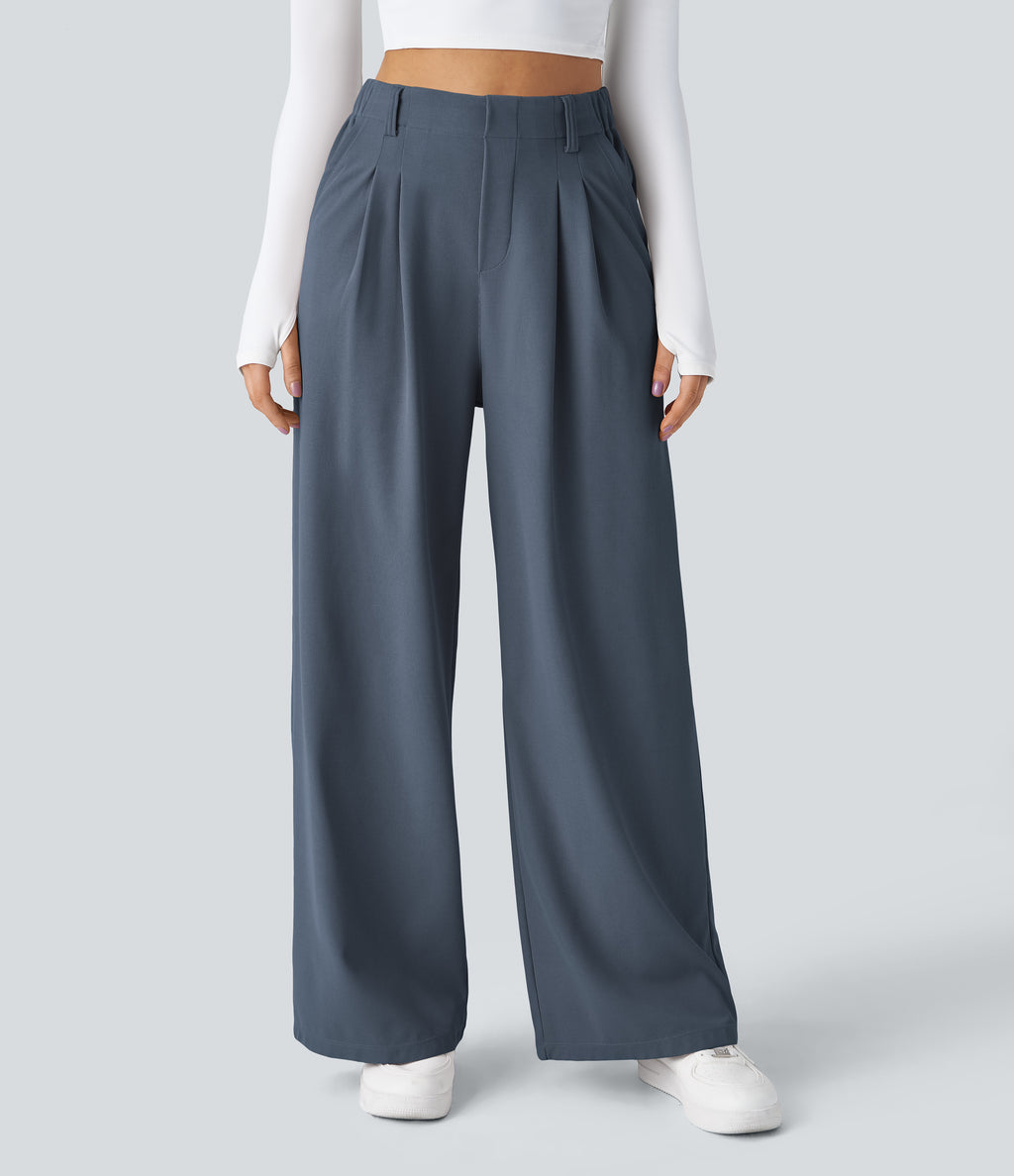 FlexTM High Waisted Side Pocket Wide Leg Waffle Work Pants