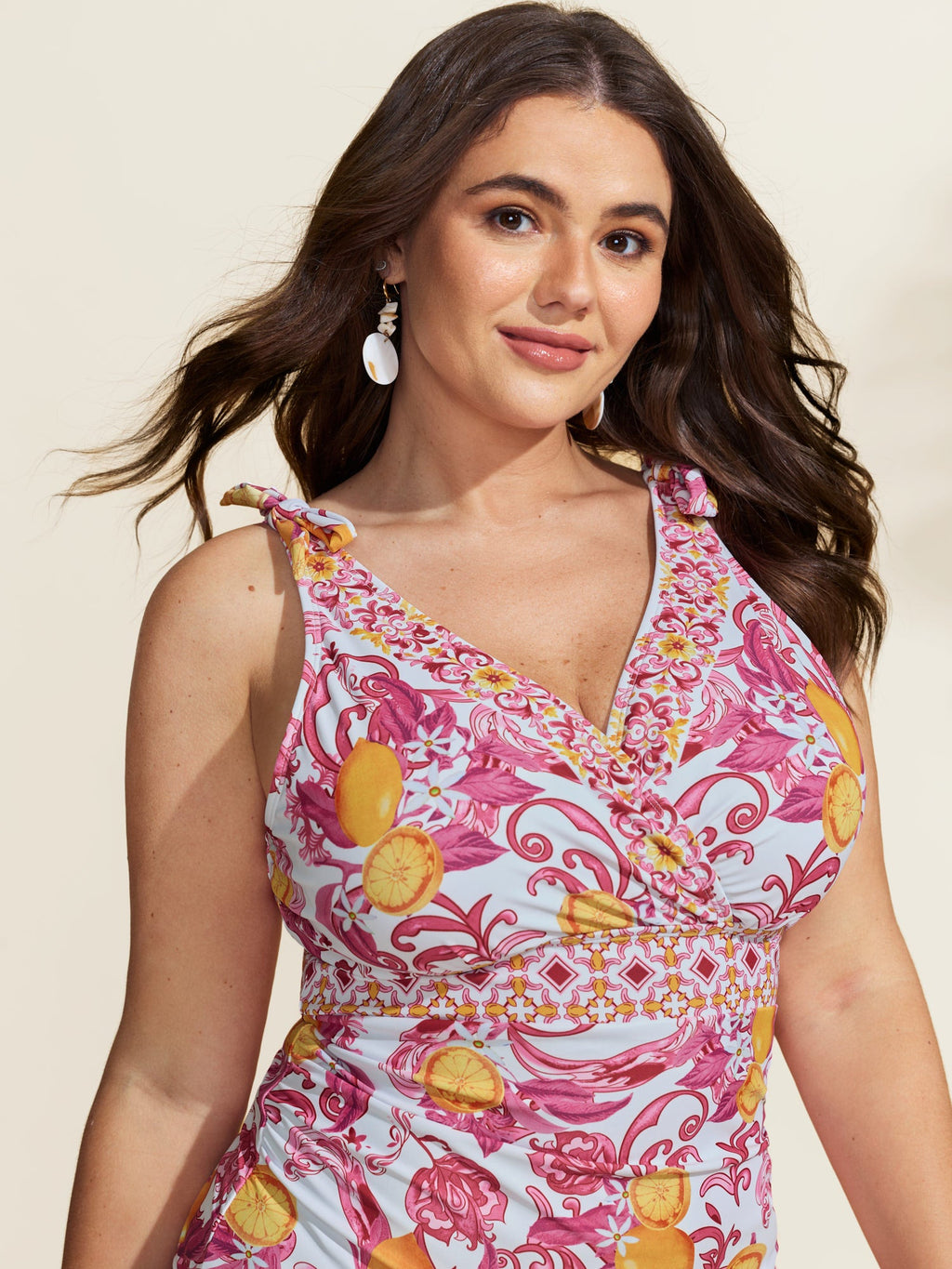 Two-Piece Citrus Print Sarong Swimsuit