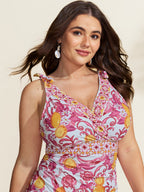 Two-Piece Citrus Print Sarong Swimsuit
