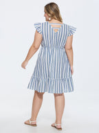 Linen Blend Nautical Striped Print Ruffled Mini Dress