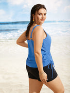 Island Print Drawstring Adjustable Swim Top