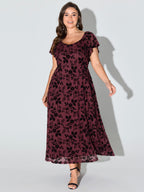 Floral Textured Jacquard Slit Hem Maxi Dress