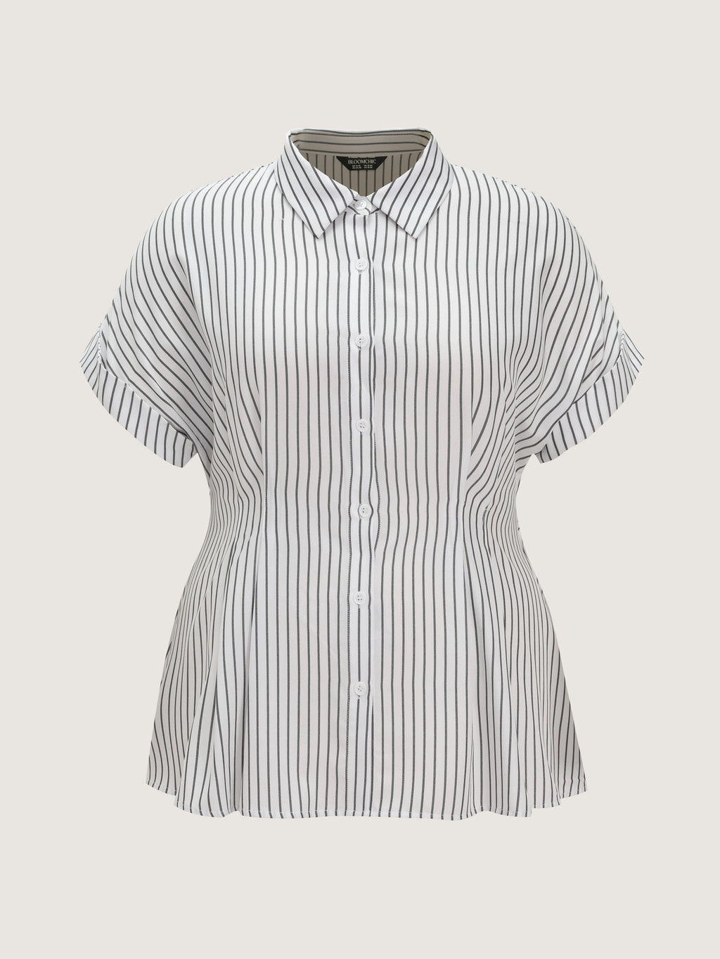 Striped Print Cinched-Waist Button-Down Shirt