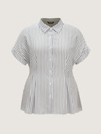 Striped Print Cinched-Waist Button-Down Shirt