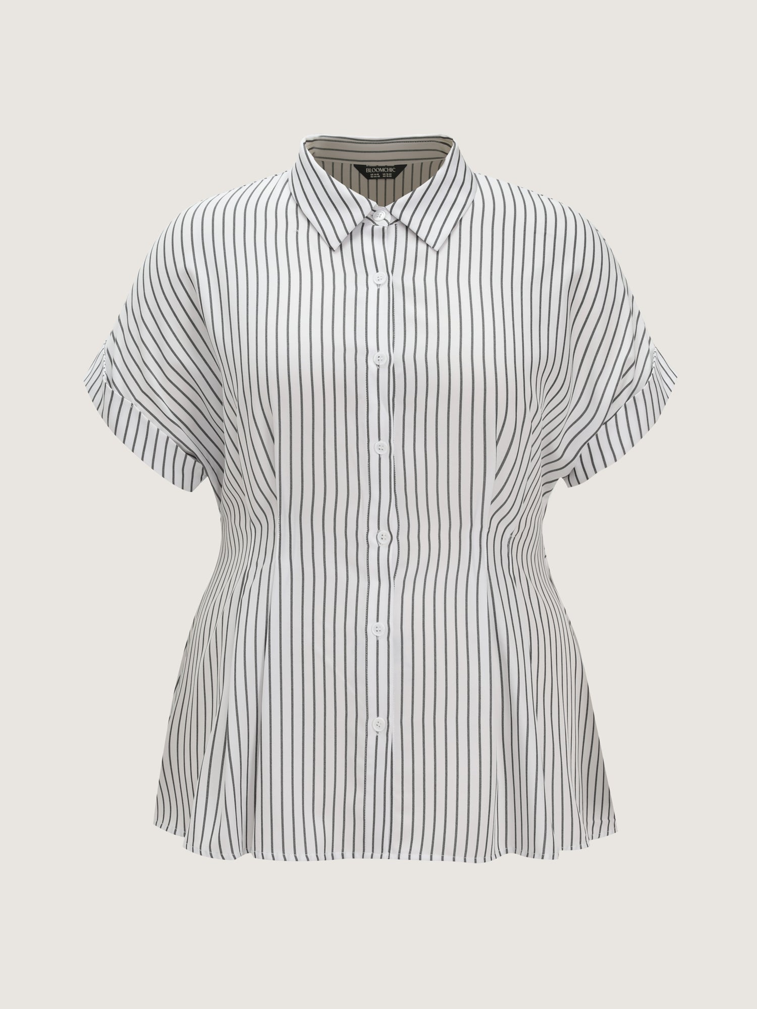 Striped Print Cinched-Waist Button-Down Shirt