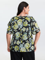 Floral Print Ruffled Edges Blouse