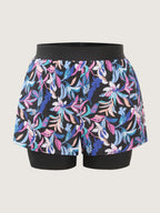 Vibrant Floral Print Pockets Swim Bottoms