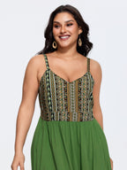 Boho Striped Lace Trim Midi Dress