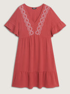 Floral Embroidery V-Neck Tiered Mini Dress