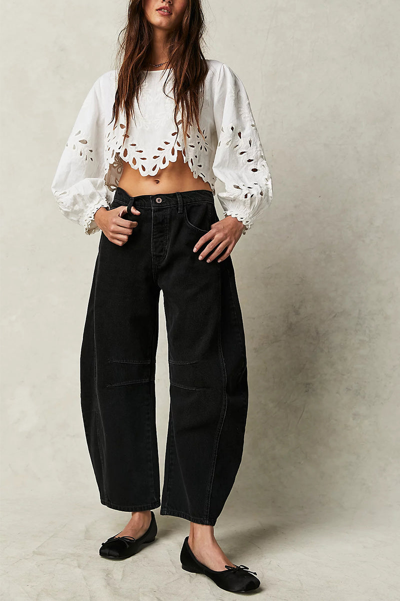 Women Casual Loose Mid-Rise Tube-Cut Jeans