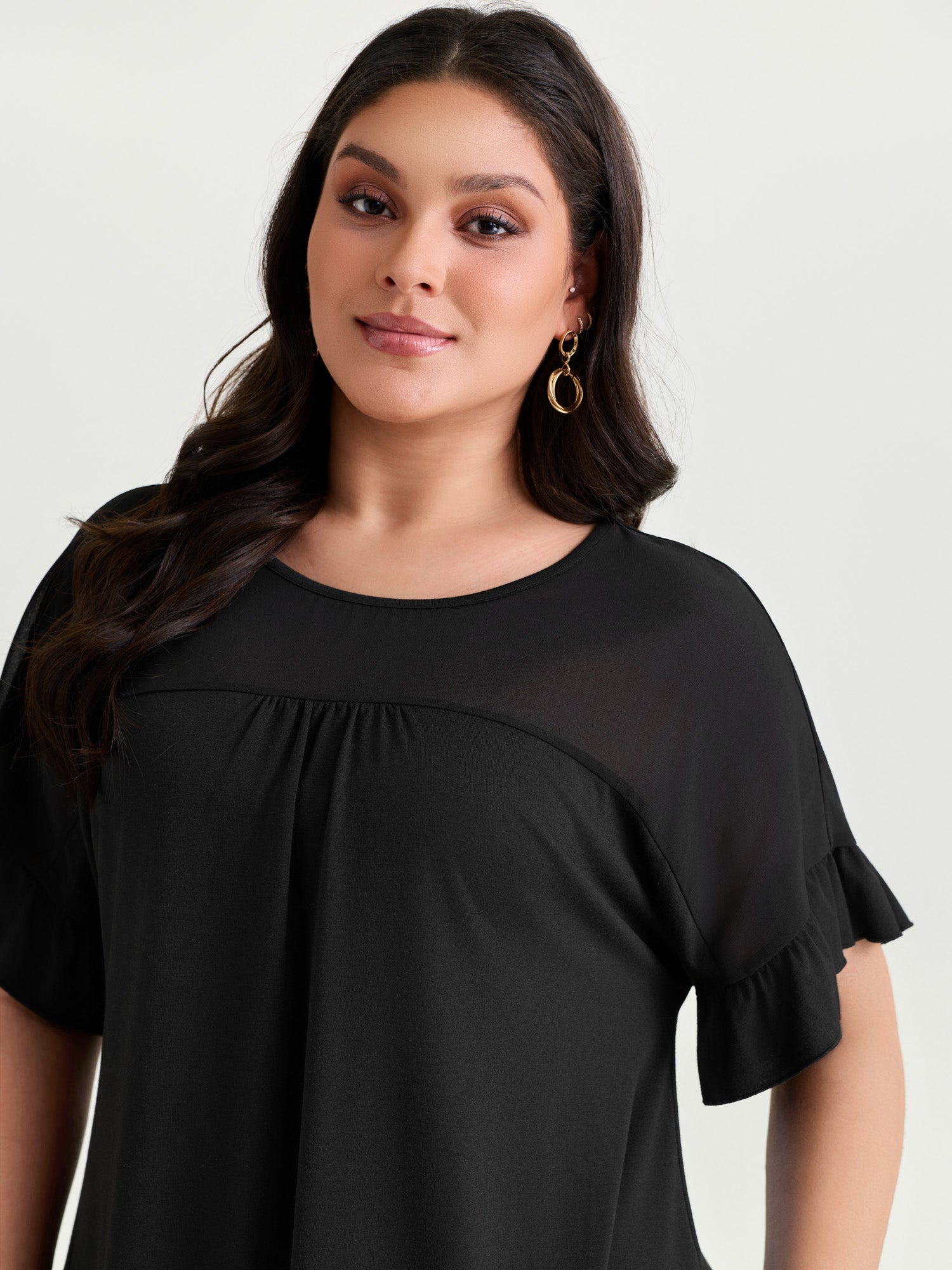 Sheer Floral Print Contrast Knit Top
