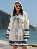 Striped Cut-Out Hooded Swim Cover-Up