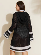 Striped Cut-Out Hooded Swim Cover-Up