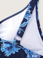 Floral Print Color Contrast Surplice Bikini Top