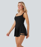 BreezefulTM Pleated Adjustable Buckle 2-in-1 Micro Mini Quick Dry Casual Slip Dress with Pocket-Easy Peezy