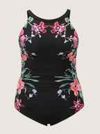 Romantic Floral Print Shirred One-Piece Swimsuit